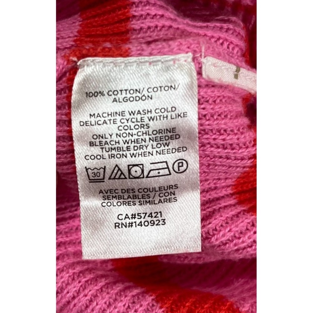 Loft Sweater Womens Medium M Pink Red Striped Cotton Knit V-Neck Pullover Slouch - Picture 4 of 8